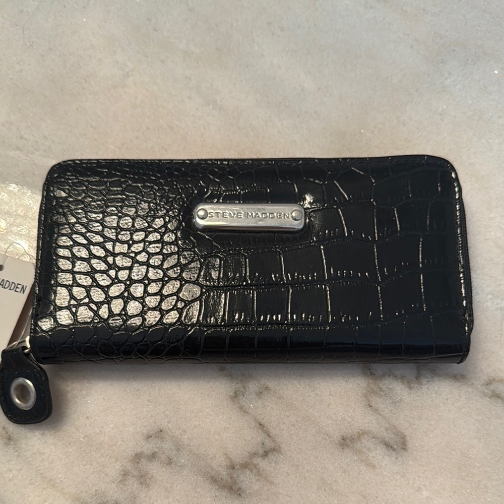 Steven Madden Black Croc-Embossed Wallet